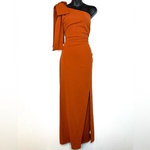 Pretty Garden Womens Formal Dress S Rust Orange One Shoulder Bow Long Slit Maxi